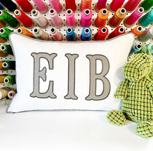 Load image into Gallery viewer, Initials Appliqué Lumbar Linen Pillow Cover