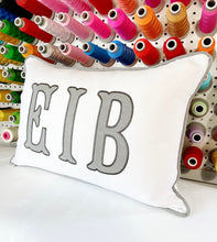 Load image into Gallery viewer, Initials Appliqué Lumbar Linen Pillow Cover 14 x 20”