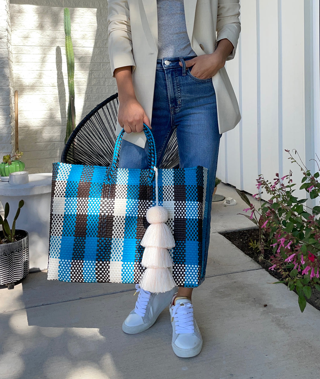 Large handwoven plastic tote